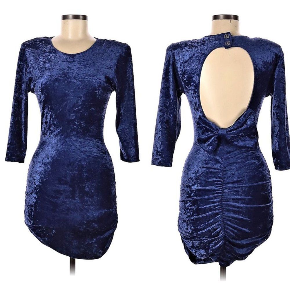 Vintage 1990s All That Jazz Mini Dress Keyhole Velvet Bow Ruching Size M